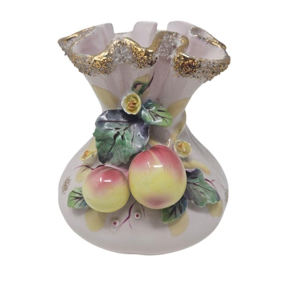 Vintage 50s Lefton Pink Handpainted Bud Vase Ceramic Cottage Apple Scallop